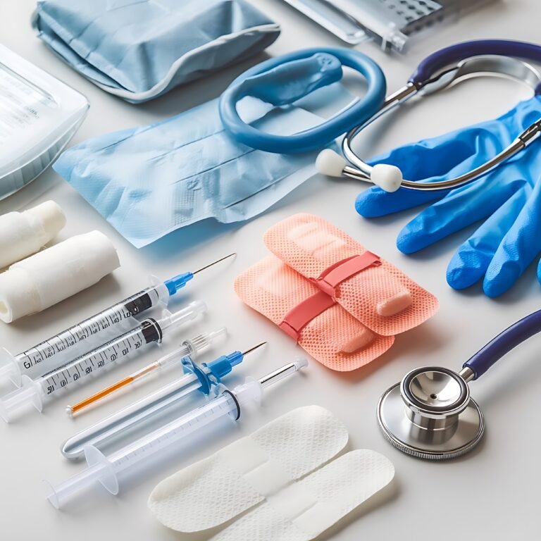 bunch-medical-supplies-including-stethoscope-blue-glove-stethoscope